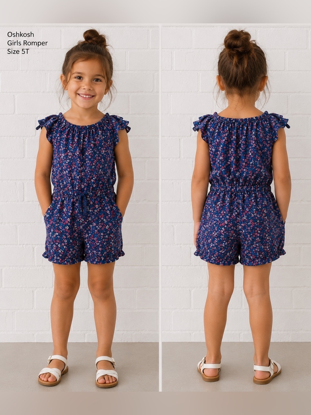 OSHKOSH little girls floral blue summer comfort romper/size 5T